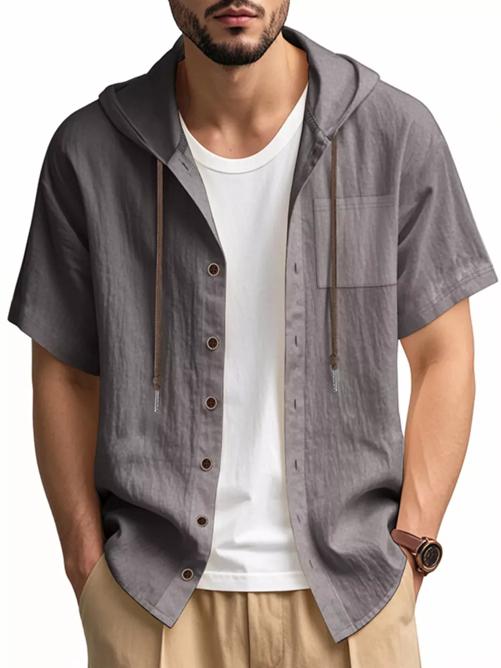 Men's Full Size Casual Hooded Short-Sleeve Shirt Plus Size, image 9