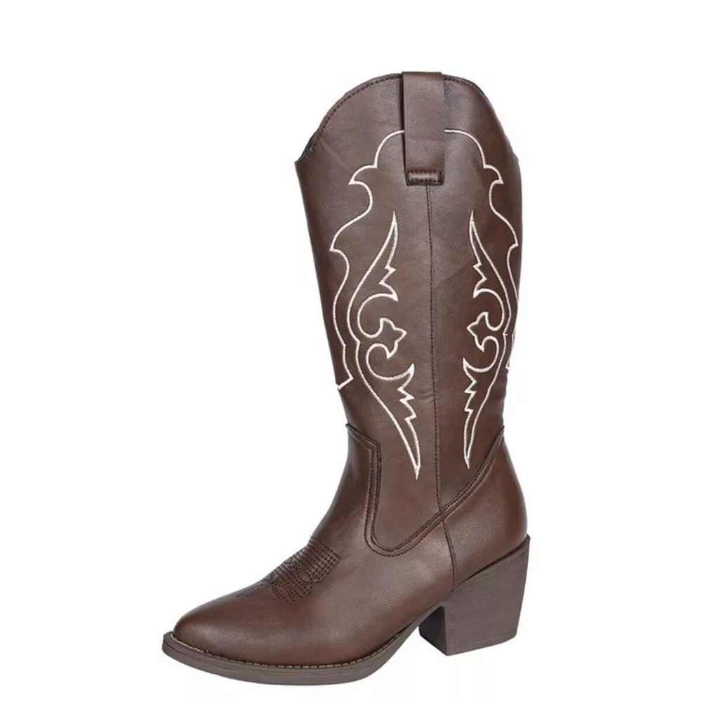 Western Embroidered Mid-Calf Boots, image 2