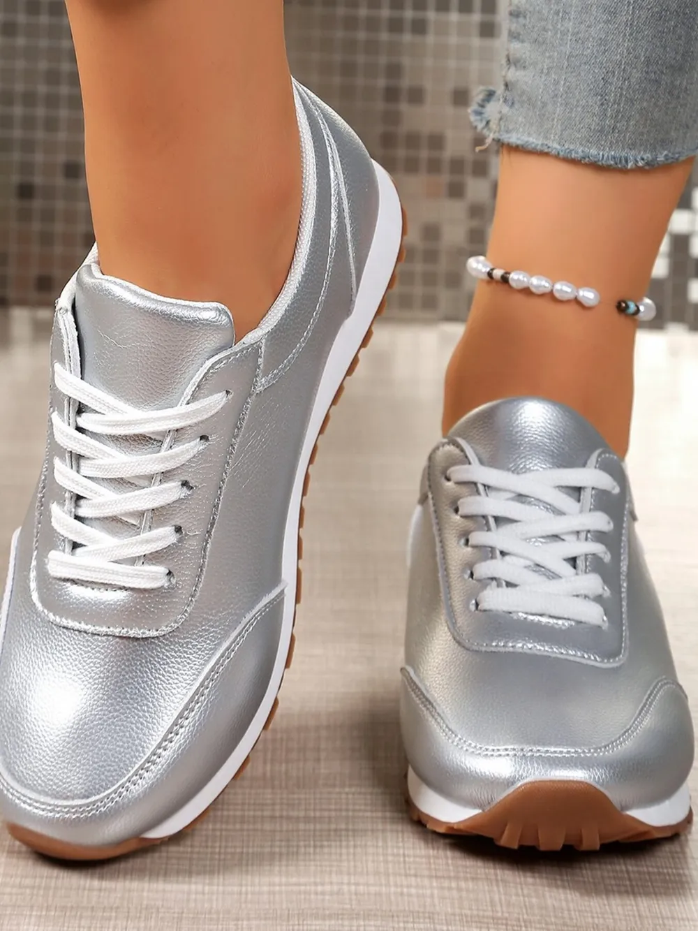 Round Toe Lace-Up Sneakers, image 2