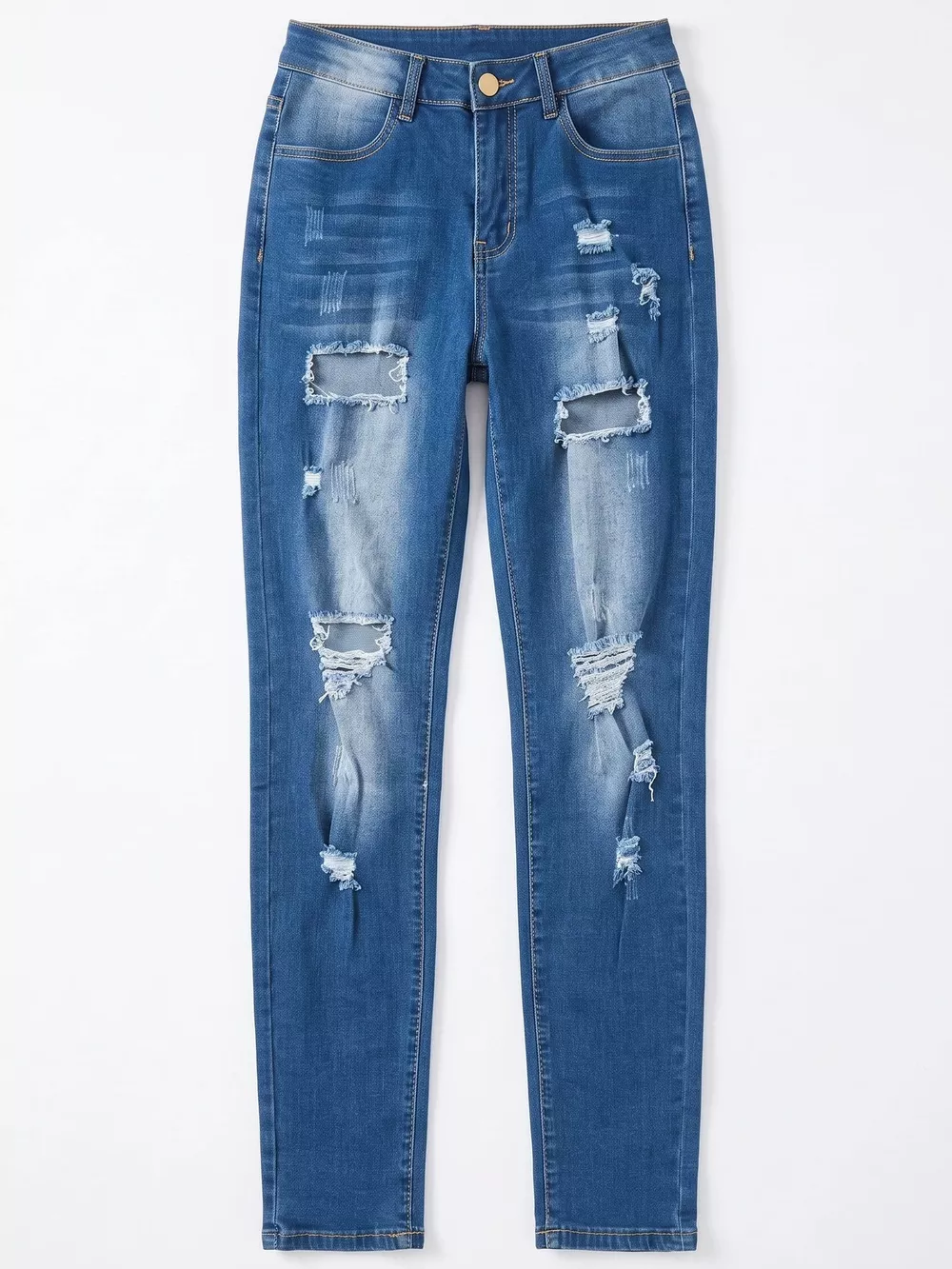 High-Waisted Distressed Skinny Jeans, image 4