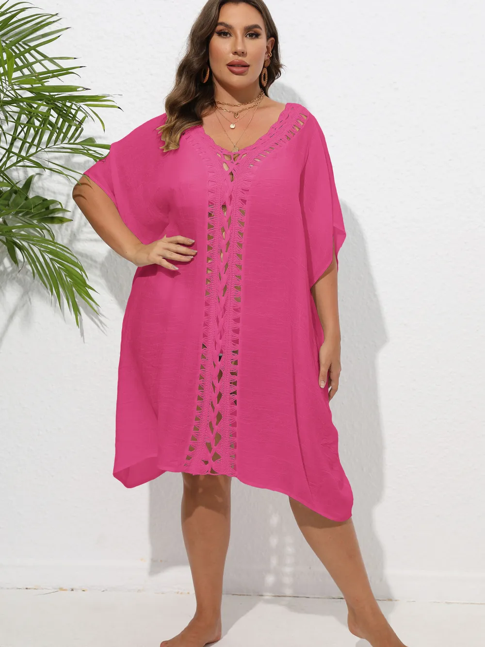 Crochet Trim V-Neck Beach Cover Up Dress, image 38