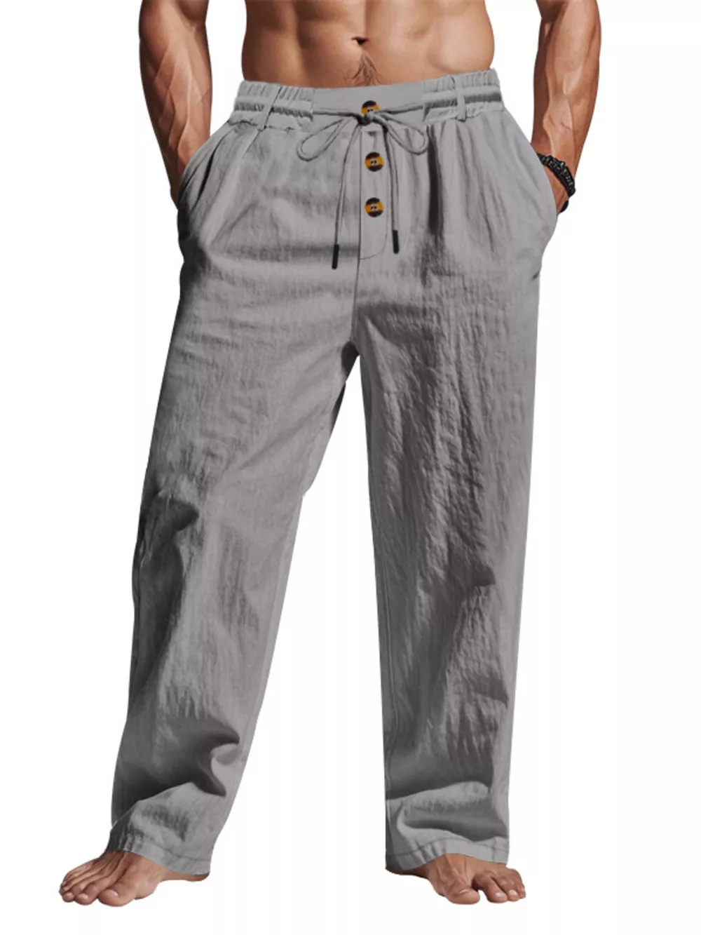 Men's Full Size Drawstring Pants with Button-Front Detail Plus Size, image 10