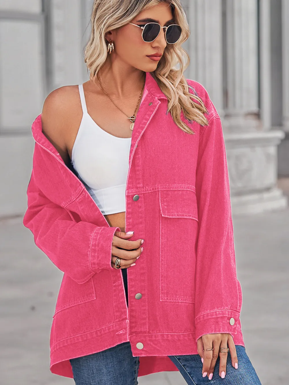 Button Up Long Sleeve Denim Jacket, image 2
