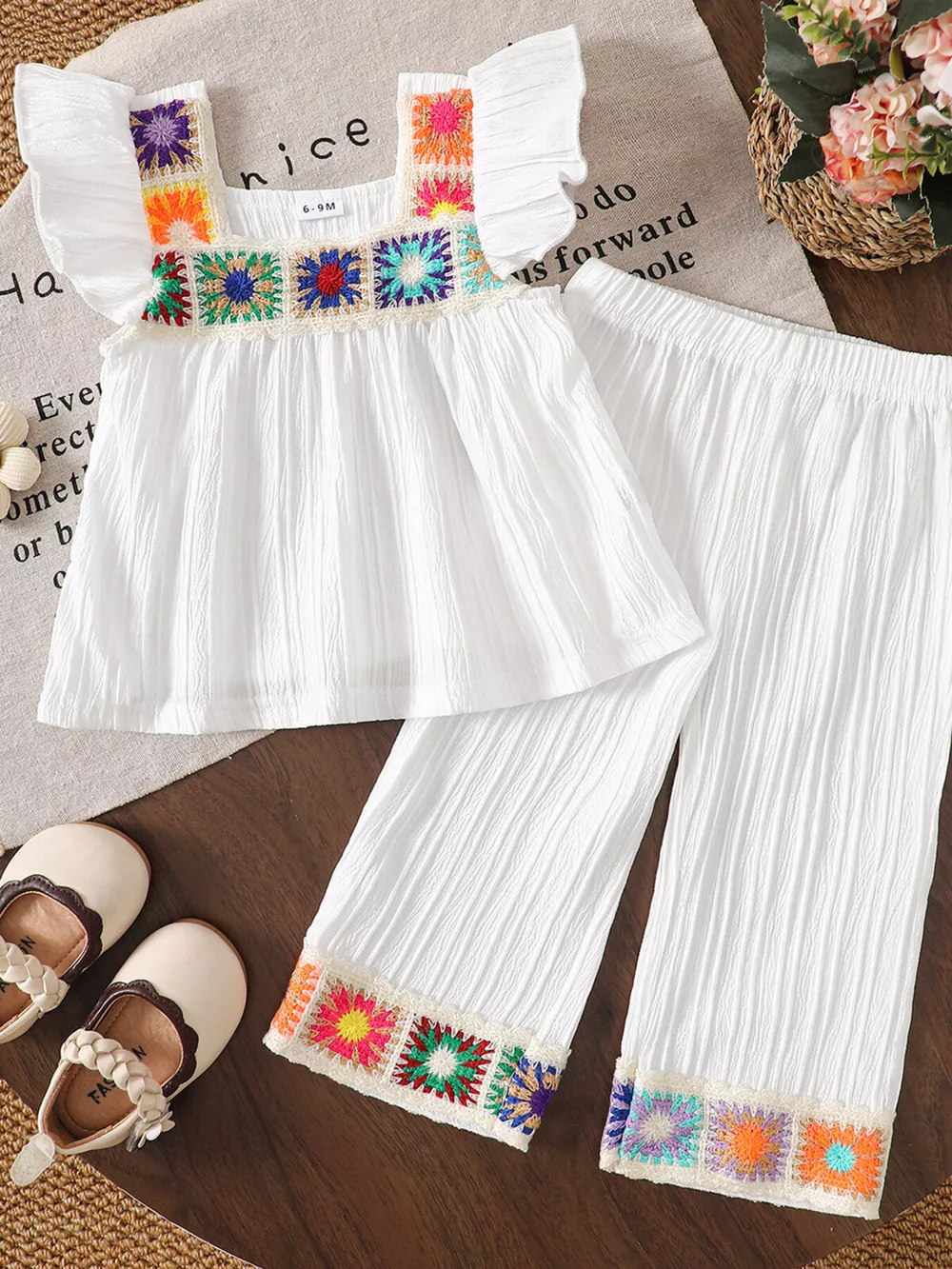 Children's Crochet Trimmed Top and Pants Set, image 2