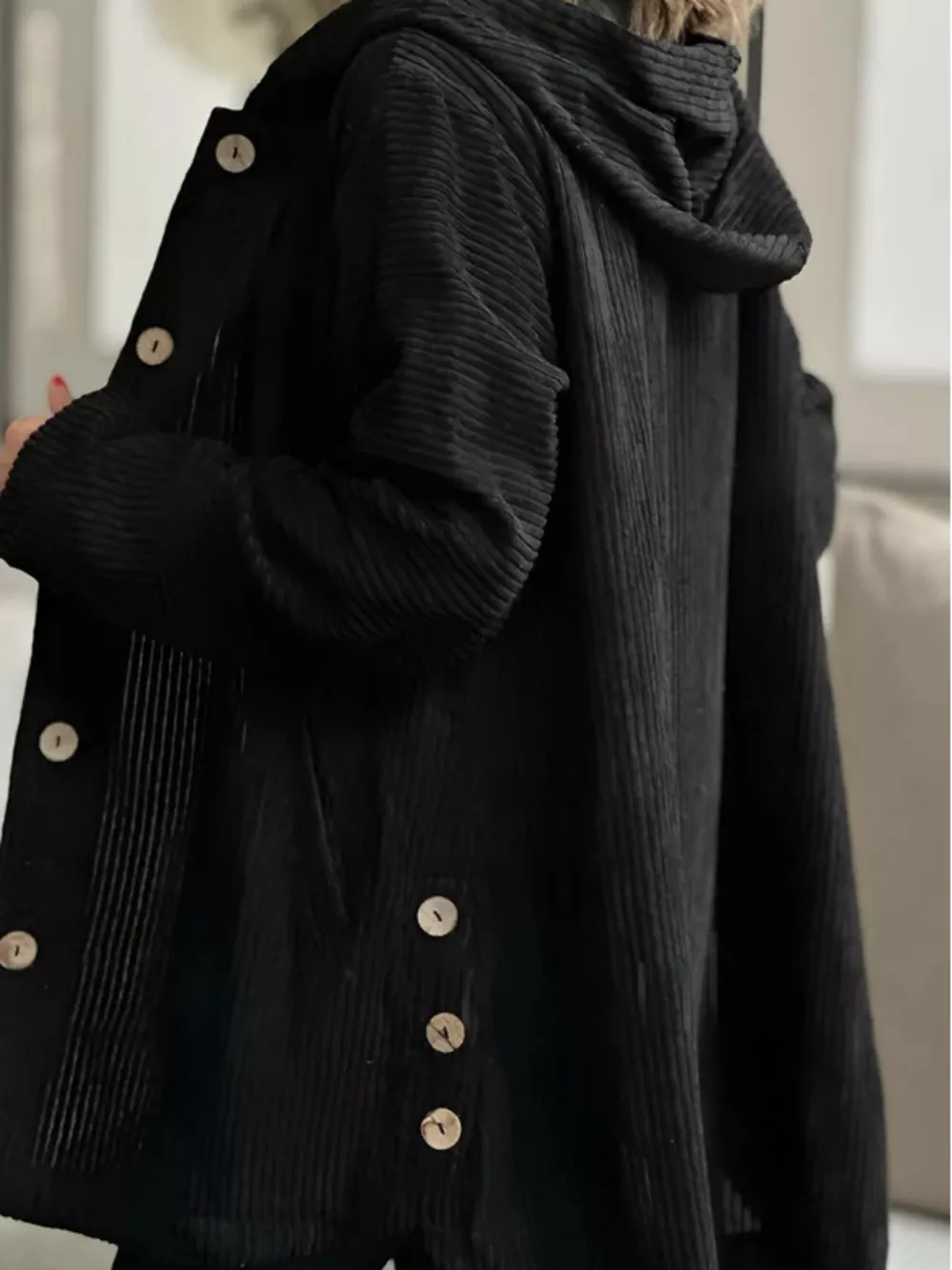 Full Size Corduroy Button Up Hooded Jacket Plus Size, image 16