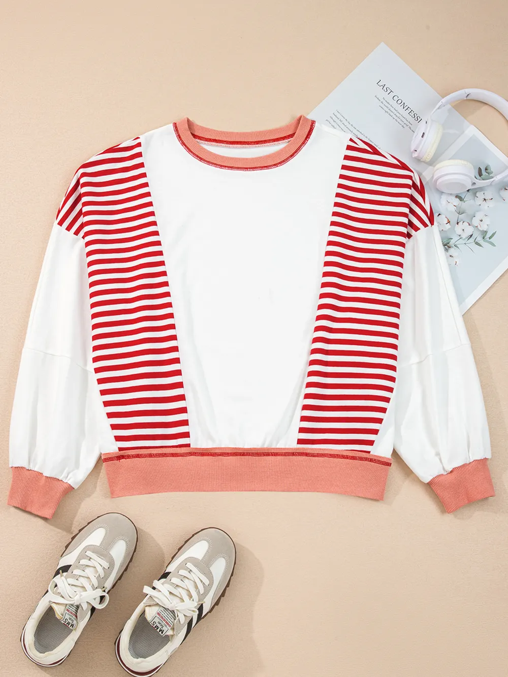 Stripe Color Block Contrast Stitching Oversize Sweatshirt, image 2