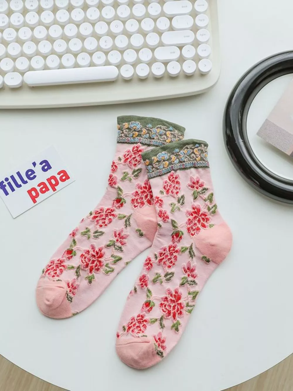 Floral Ankle Socks with Contrast Trim, image 3