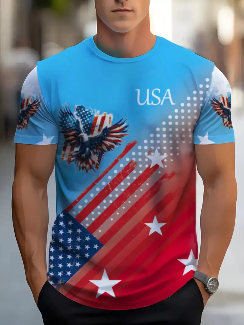 Men's Full Size Patriotic Eagle USA Graphic T-Shirt Plus Size, image 3