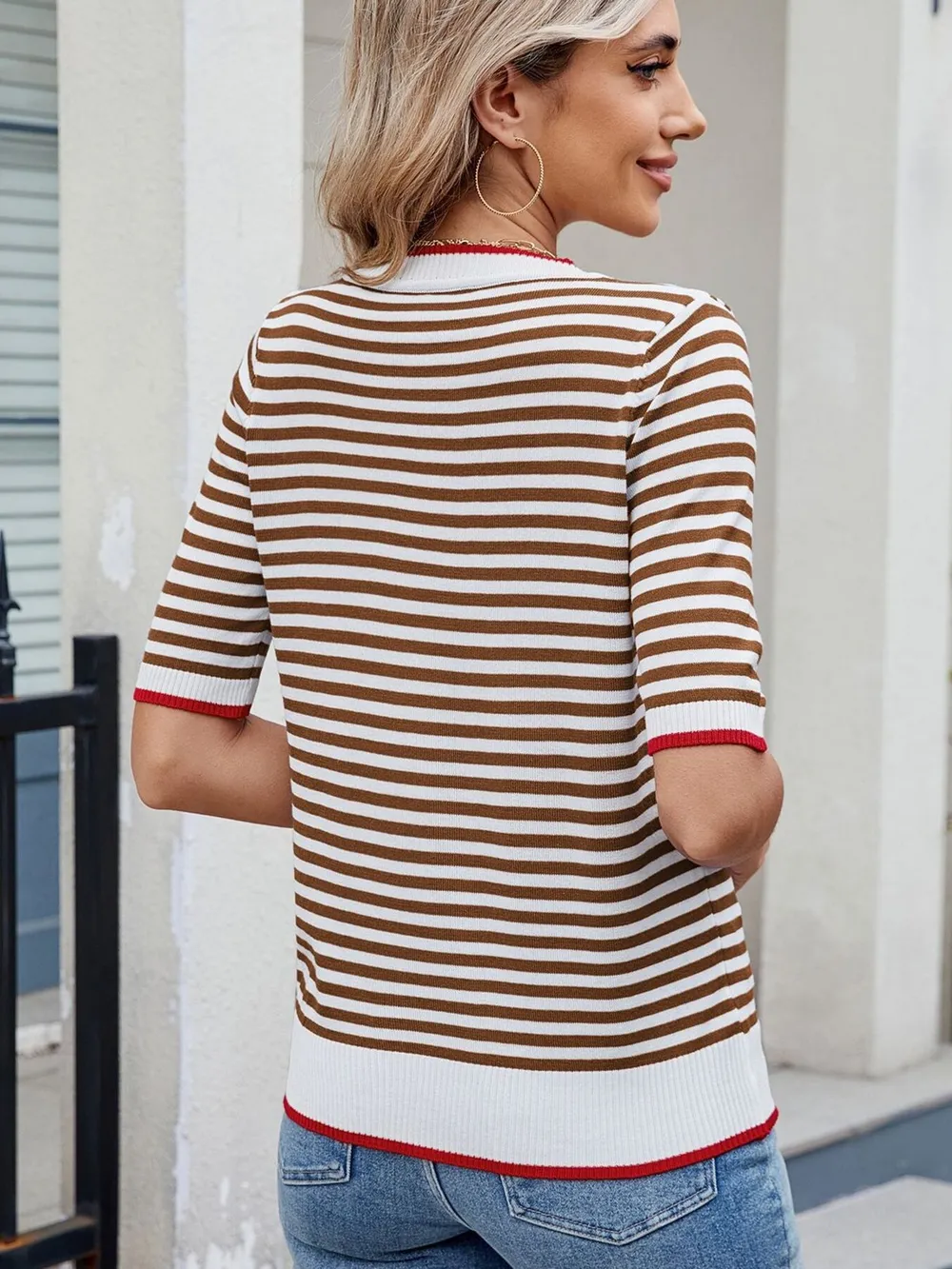 Striped Casual T-Shirt with Contrast Trim, image 3