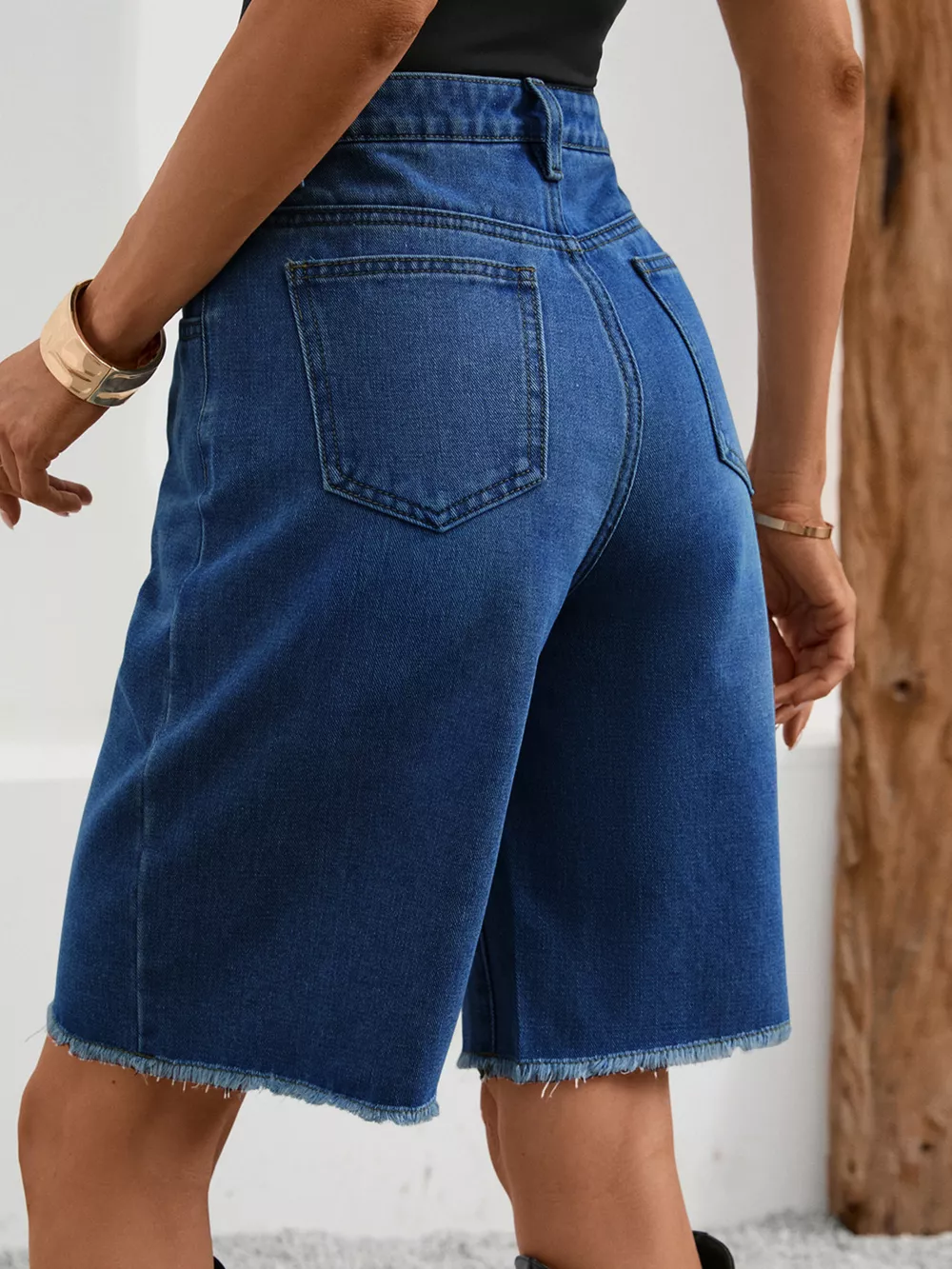 Ripped Frayed Hem Denim Shorts, image 2