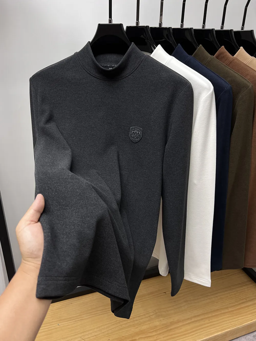 Men's Plus Size Mock Neck Long Sleeve T-Shirt, image 6
