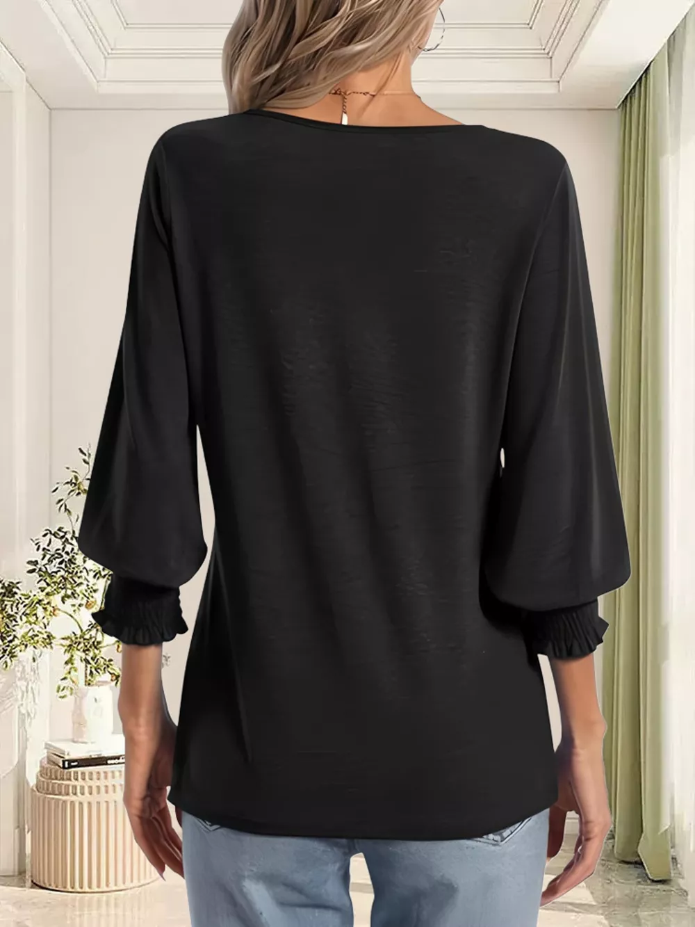 Full Size Notched 3/4 Sleeve Top Plus Size, image 9