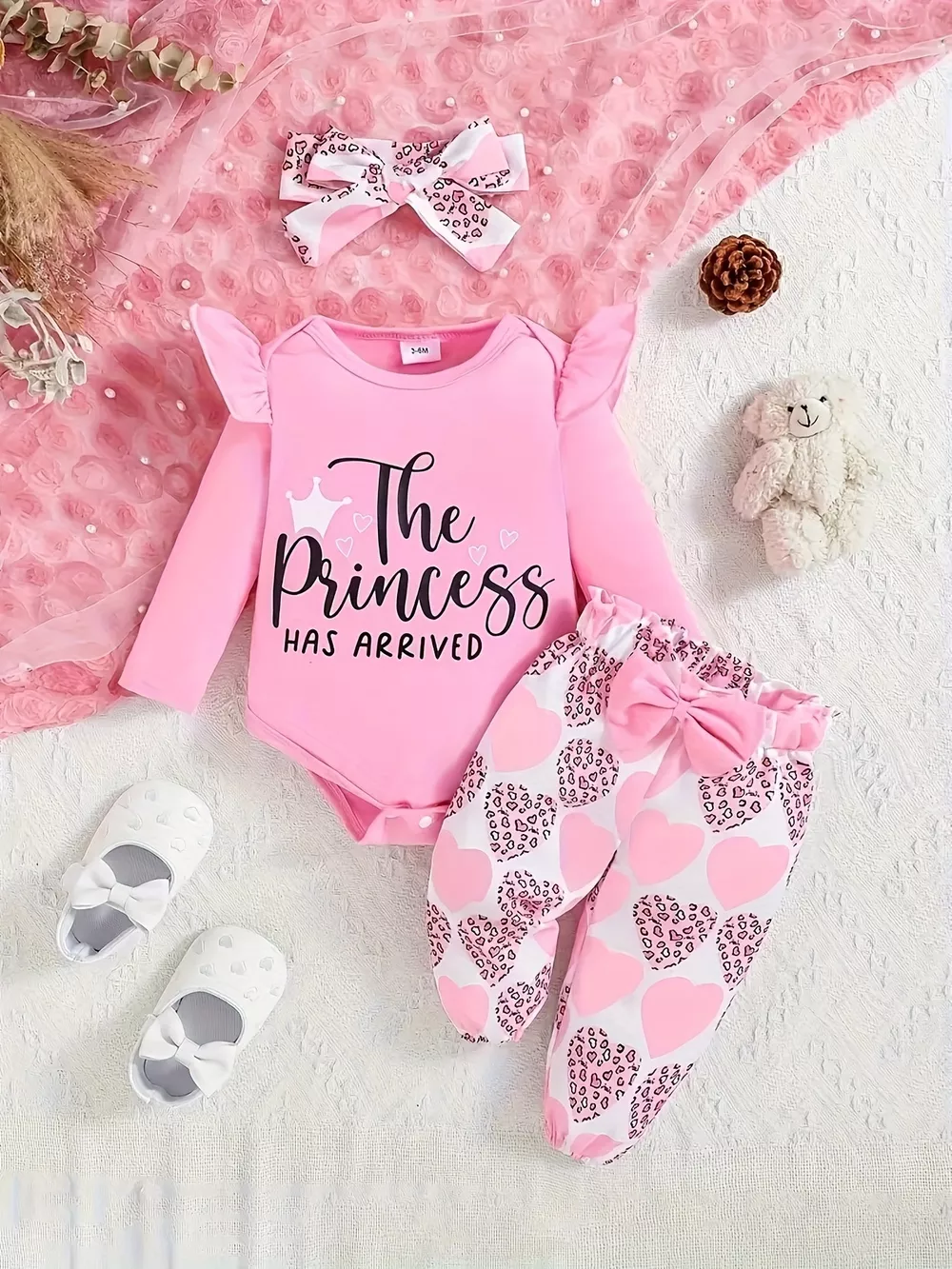 Children's Graphic Ruffled Top and Pants Set with Headband, image 2