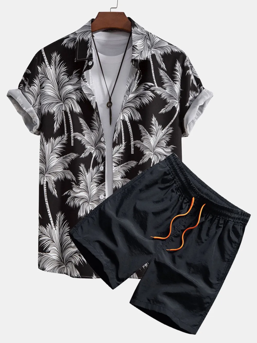 Men's Full Size Palm Tree Print Short Sleeve Shirt and Shorts Set Plus Size, image 4