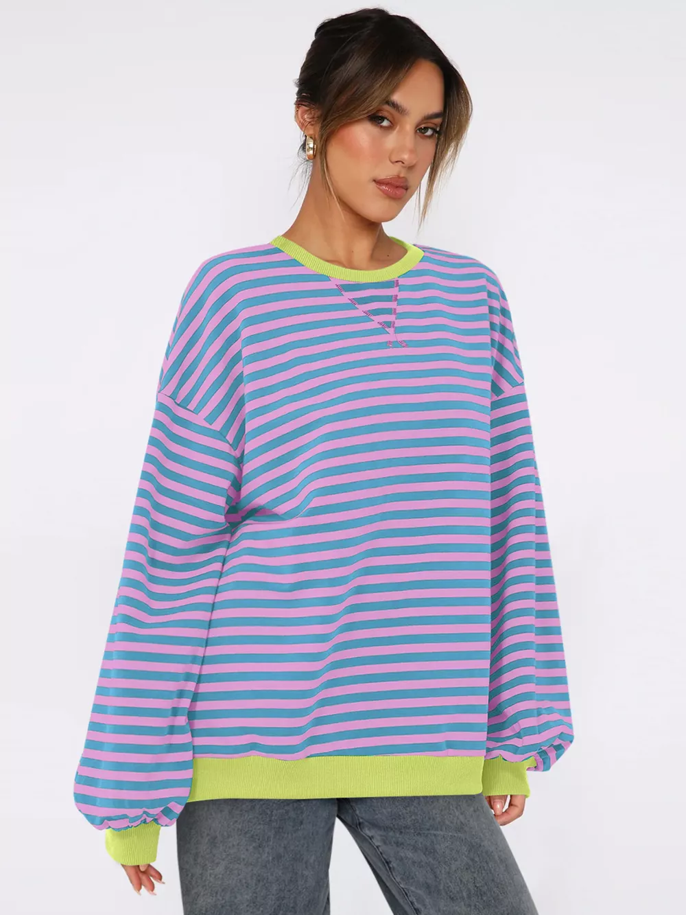 Striped Round Neck Long Sleeve Sweatshirt, image 11