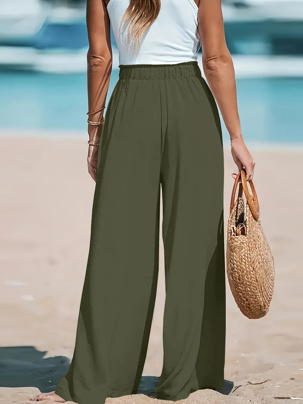 Full Size Drawstring Waist Wide Leg Pants Plus Size, image 3