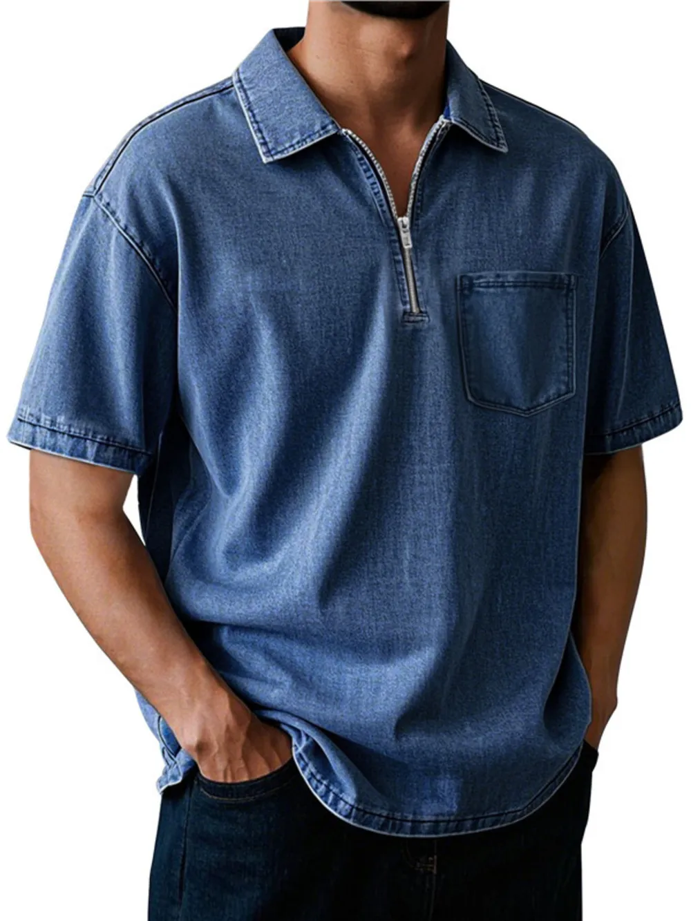 Men's Full Size Quarter Zip Short Sleeve Polo Plus Size, image 5