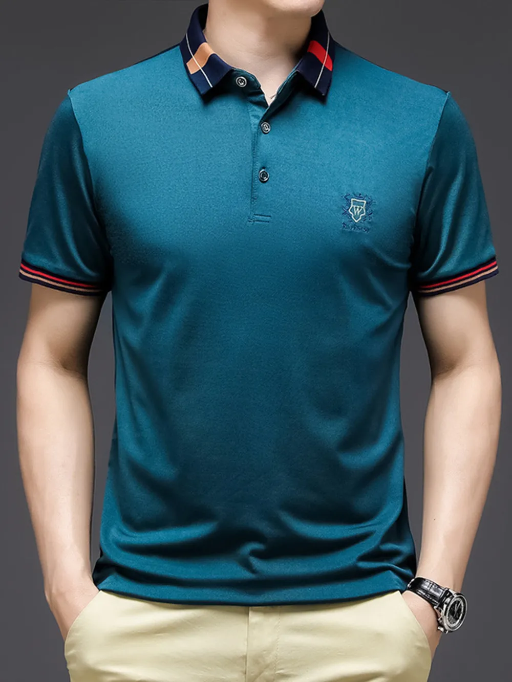 Men's Plus Size Short Sleeve Contrast Collar Polo Shirt, image 6