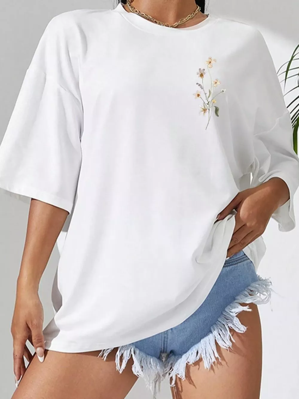 Full Size Floral Short Sleeve Casual T-Shirt Plus Size, image 2