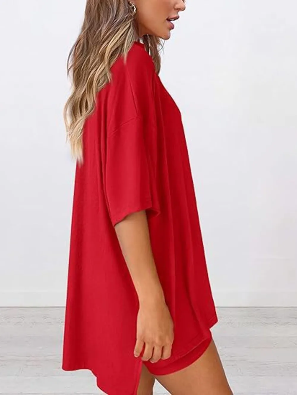 Full Size Oversized Round Neck Top and Shorts Set Plus Size, image 5