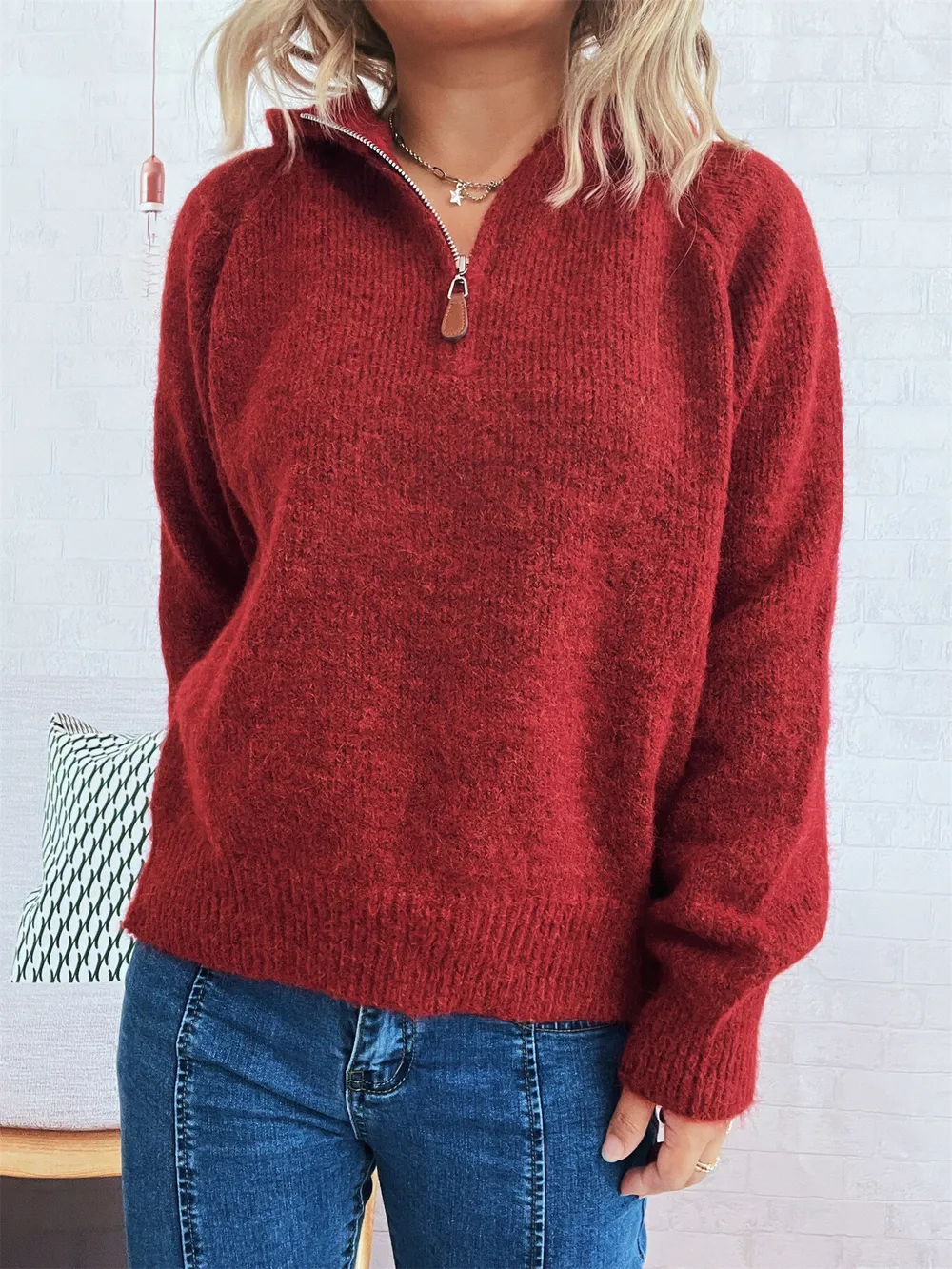 Quarter Zip Ribbed Hem Sweater, image 13