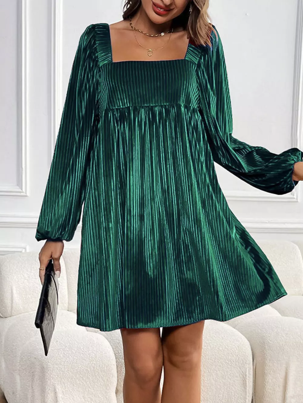 Velvet Square Neck Long Sleeve Dress, image 6