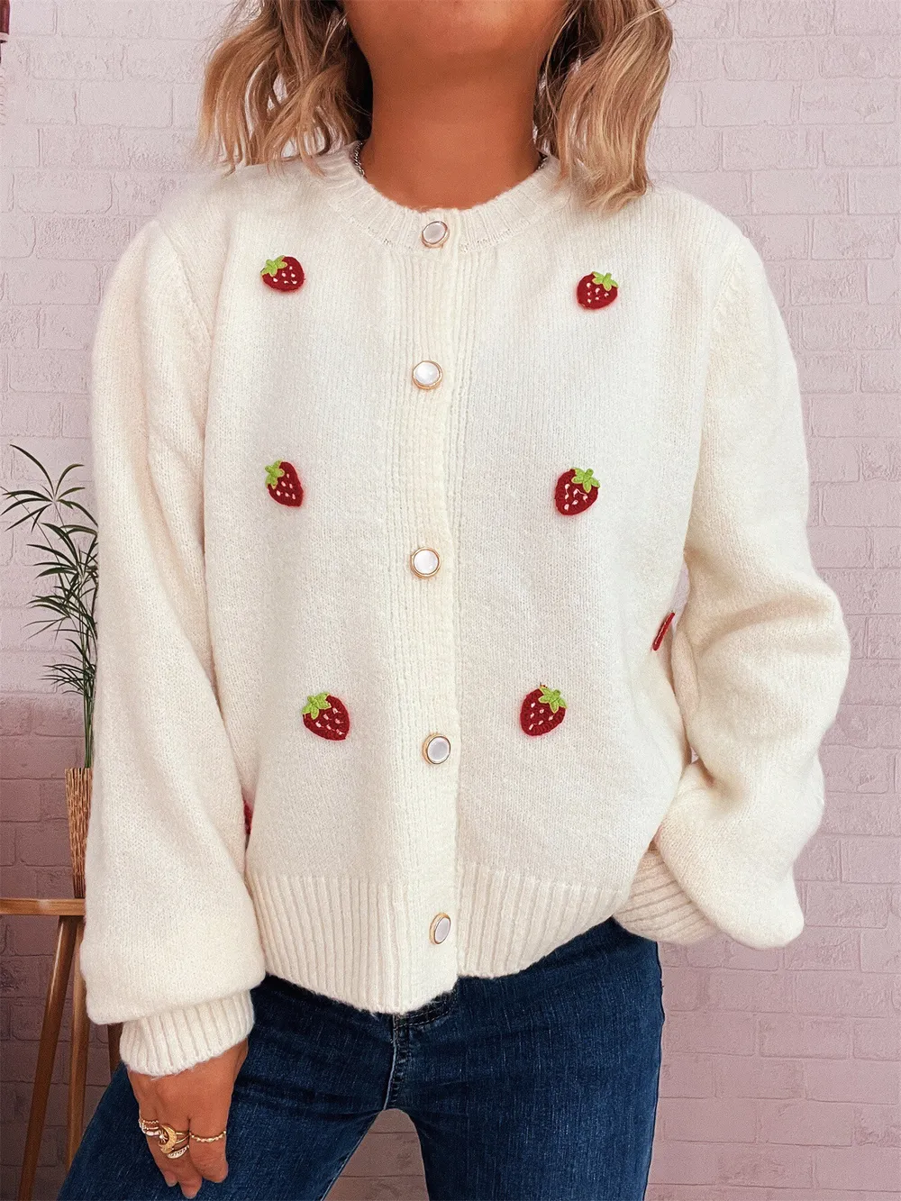 Strawberry Button Up Long Sleeve Cardigan, image 12