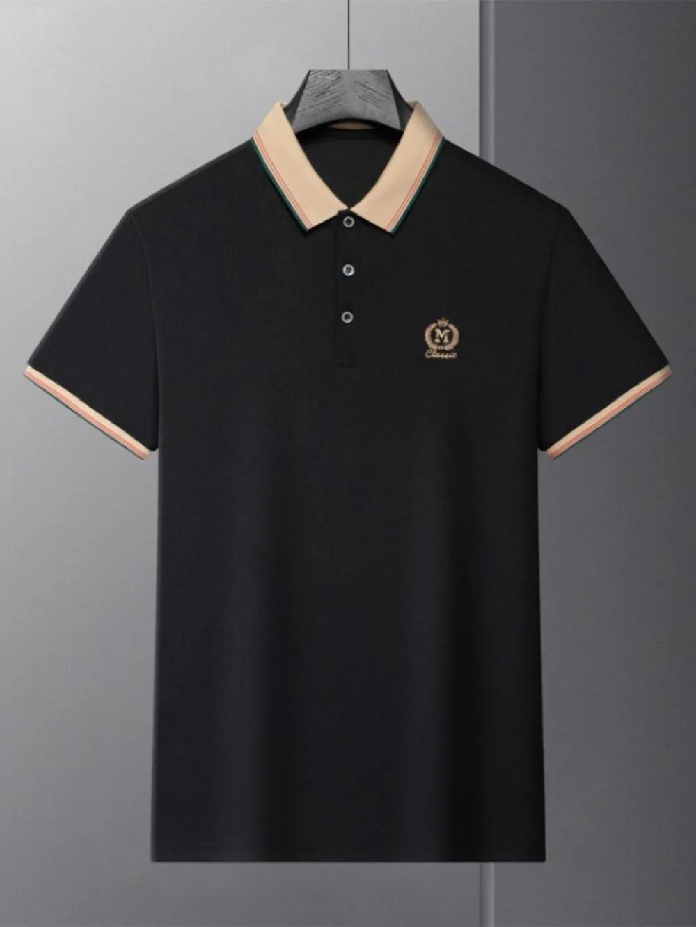 Men's Plus Size Contrast Collar Polo with Embroidered Logo, image 2