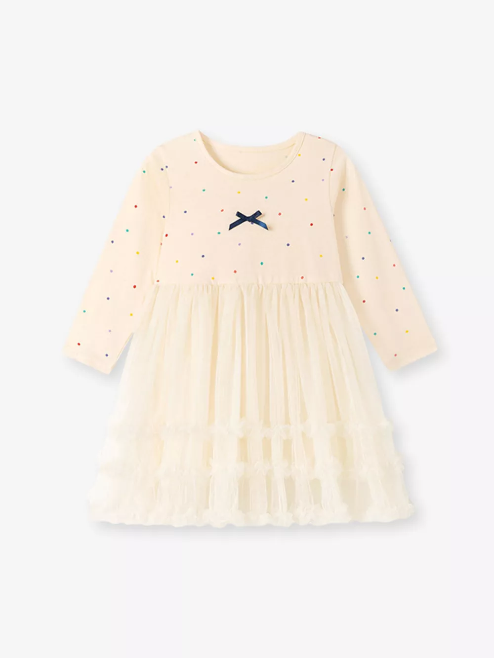 Children's Tulle Dress with Polka Dots and Bow Detail, image 2