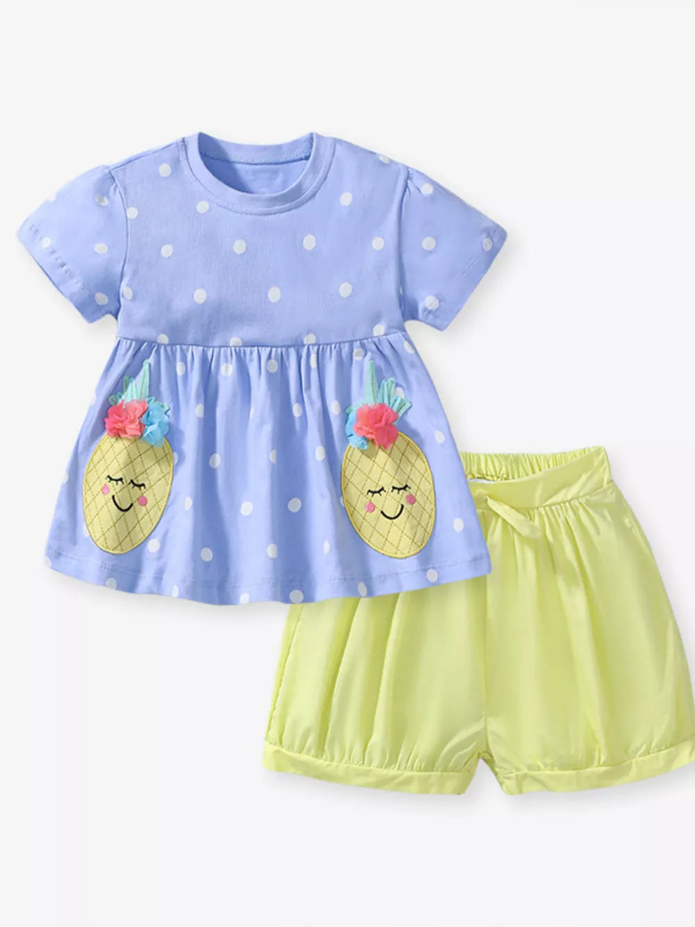 Children's Pineapple Applique Polka Dot Tee and Shorts Set, image 2
