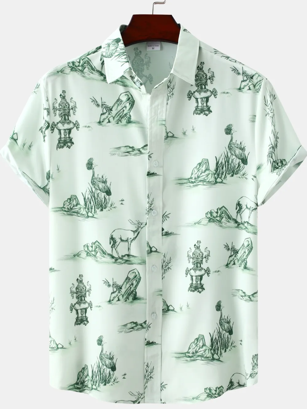 Men's Plus Size Printed Short Sleeve Button-Up Shirt