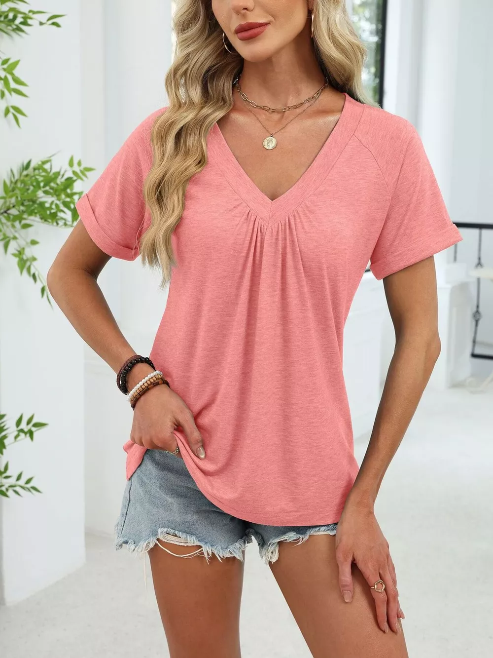 Casual V-Neck Short Sleeve T-Shirt, image 8
