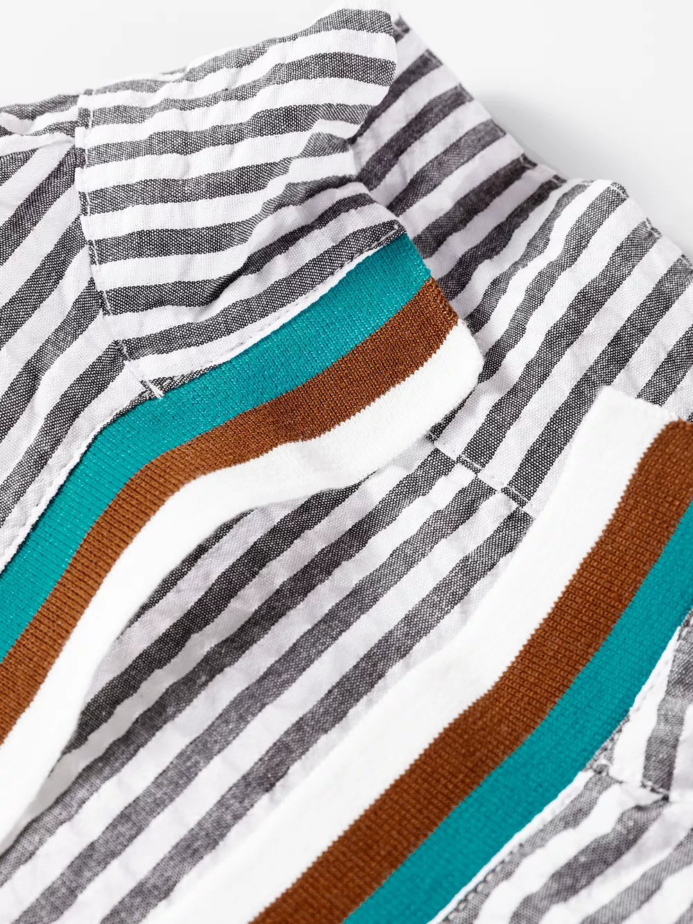 Striped Print Contrast Patchwork Detail Split Neck Blouse, image 2