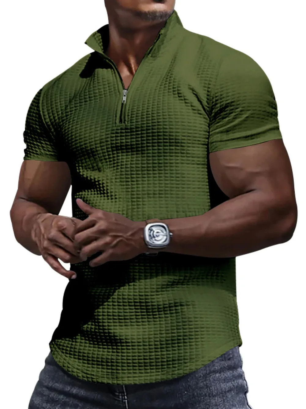 Men's Full Size Zip Collar Short Sleeve Polo Plus Size, image 2