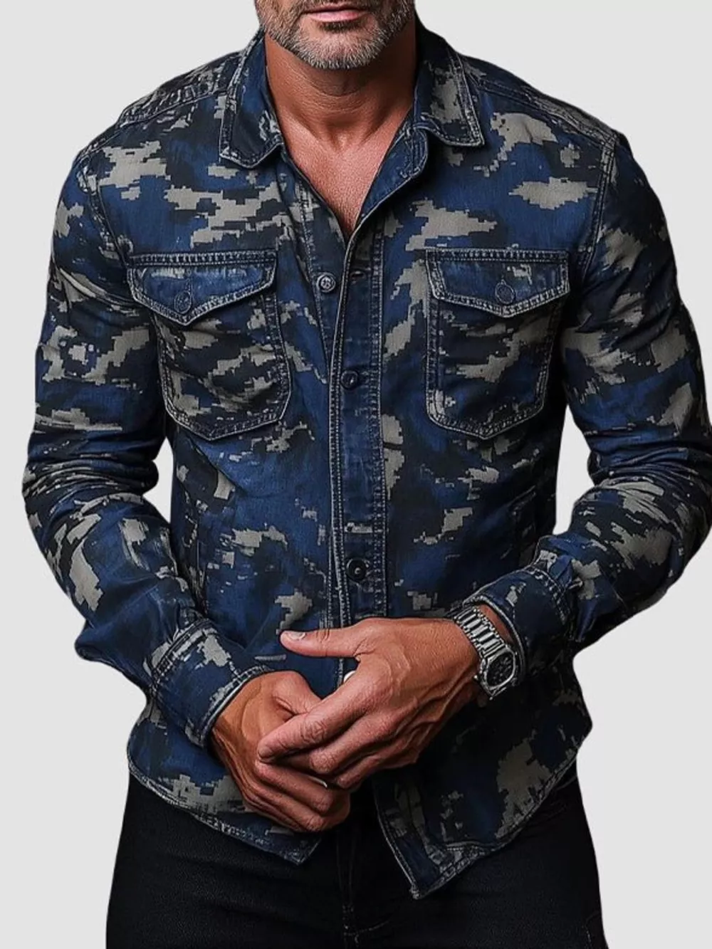 Men's Full Size Camouflage Print Shirt with Dual Chest Pockets Plus Size, image 2