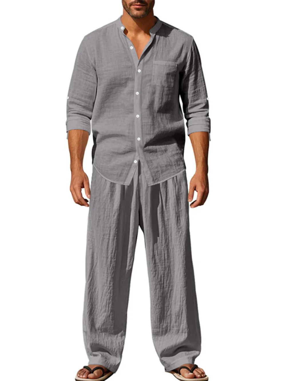 Men's Full Size Button Up Shirt and Pants Set Plus Size, image 2