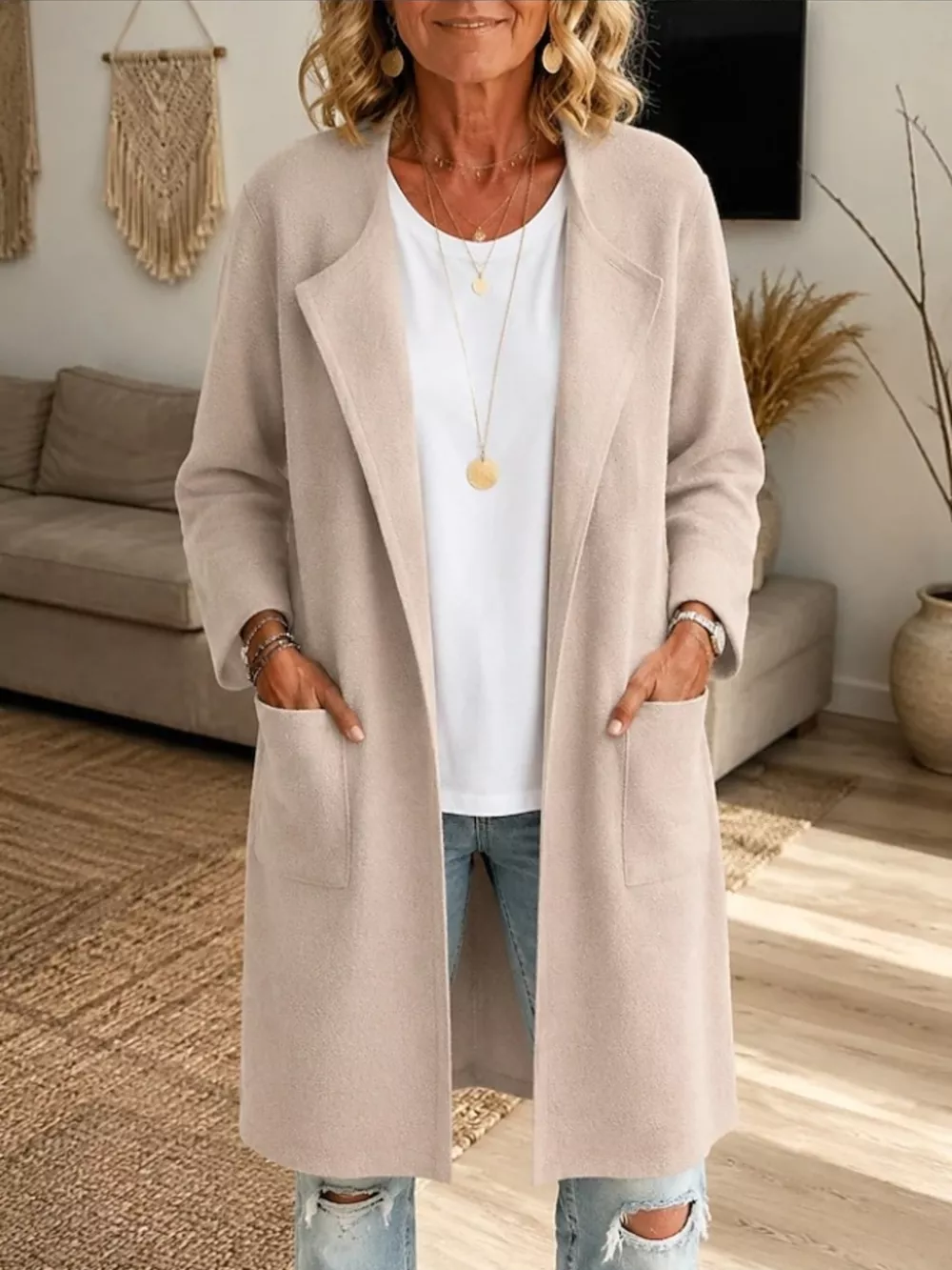 Full Size Open-Front Longline Knit Outerwear Plus Size