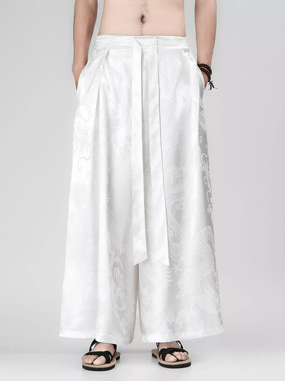 Men's Plus Size Dragon Pattern Wide Leg Pants, image 5