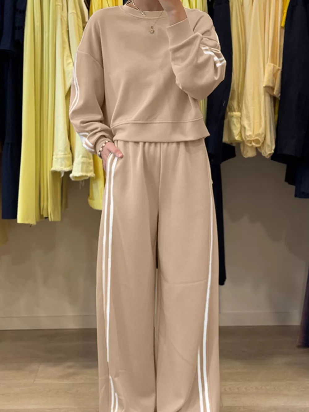 Striped Detail Crewneck Top and Elastic Sweatpants 2pcs Set, image 7