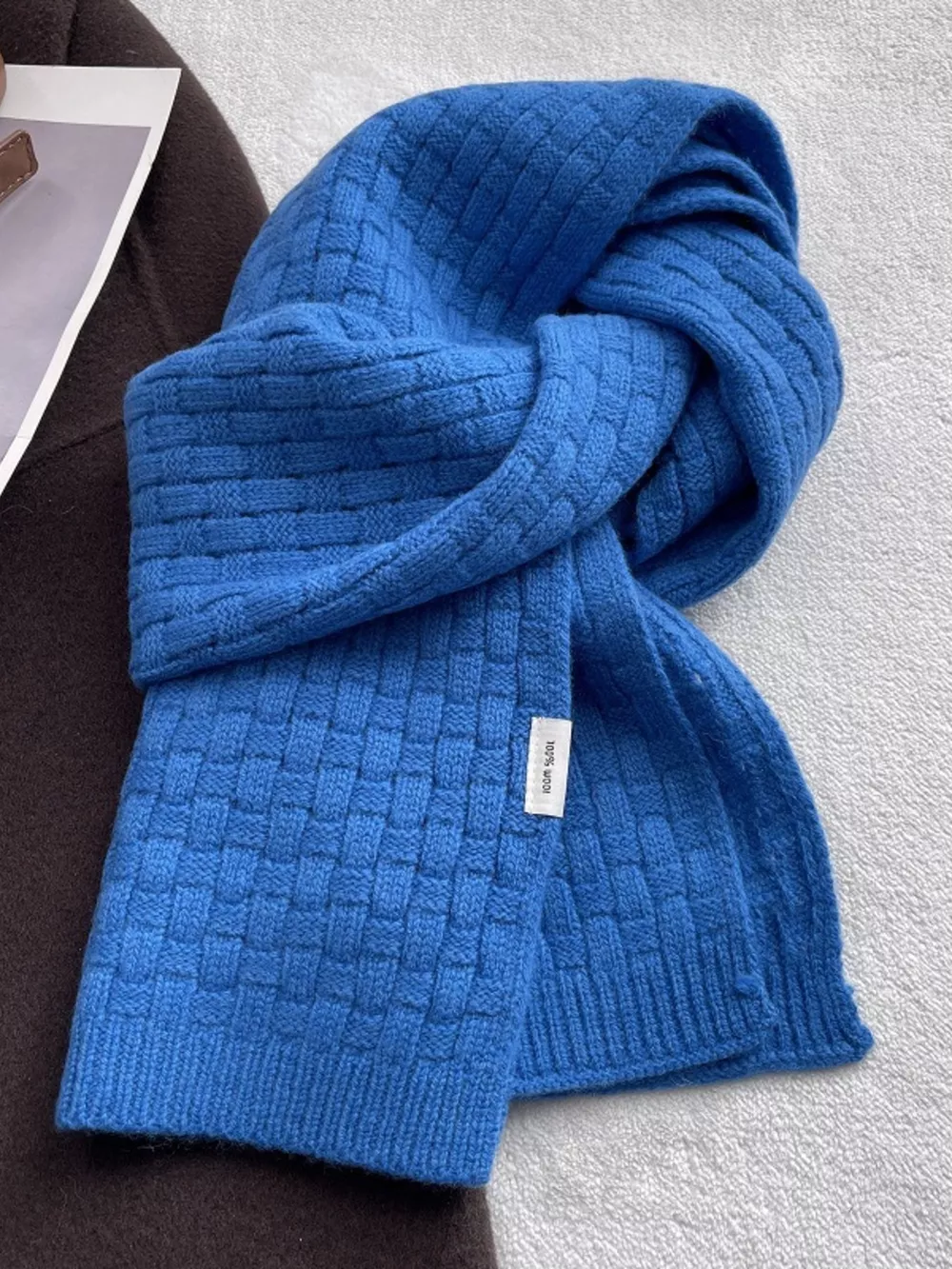Wool Woven Pattern Knitted Scarf, image 4