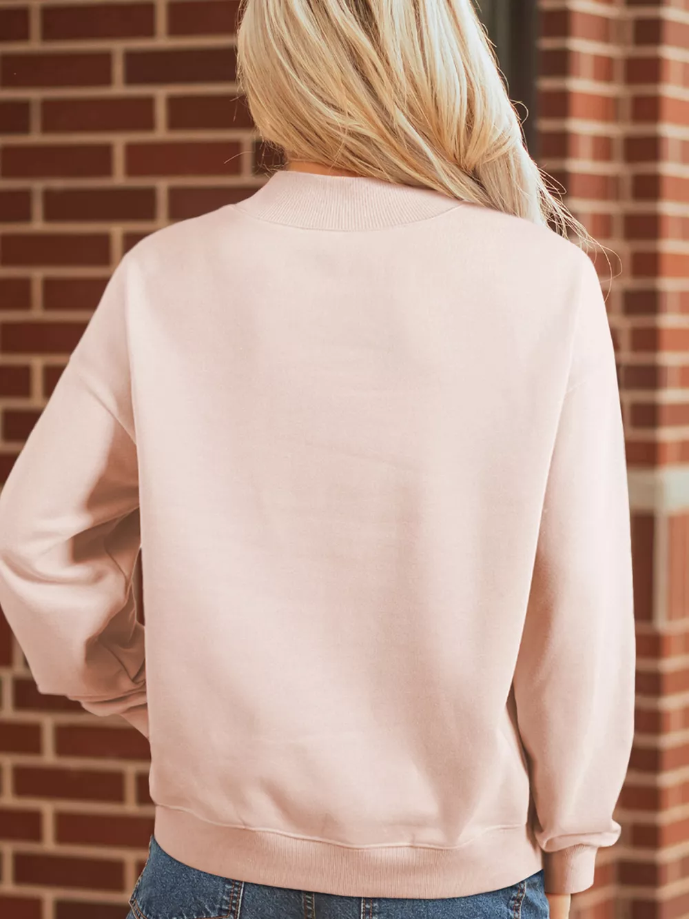 Sequin Candy Cane Ribbed Mock Neck Christmas Sweatshirt, image 2