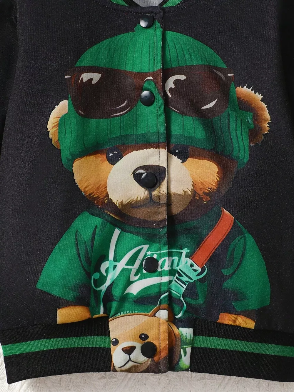 Children's Cartoon Bear Graphic Baseball Jacket, image 5