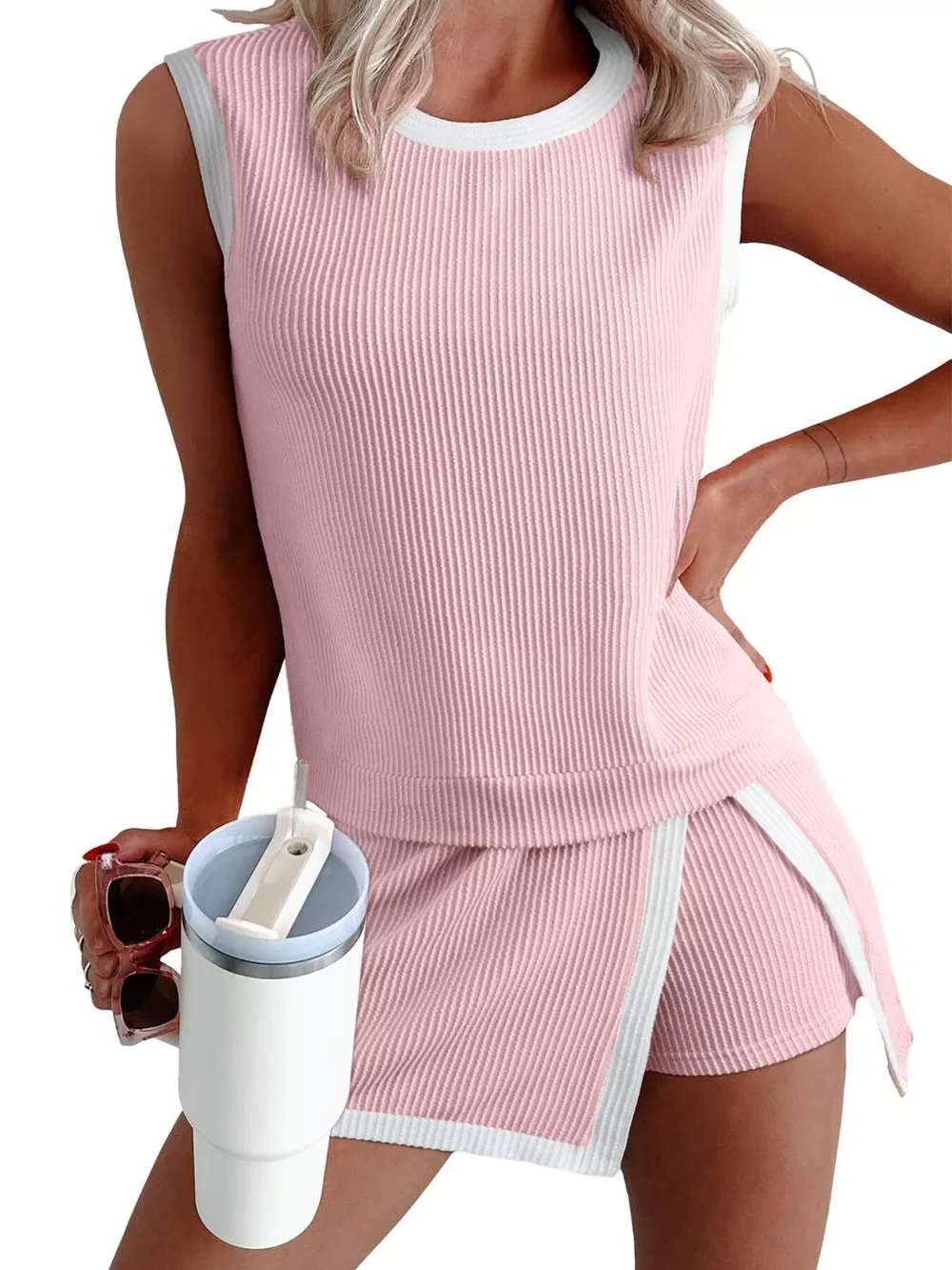 Ribbed Knit Sleeveless Top and Skort Set, image 19