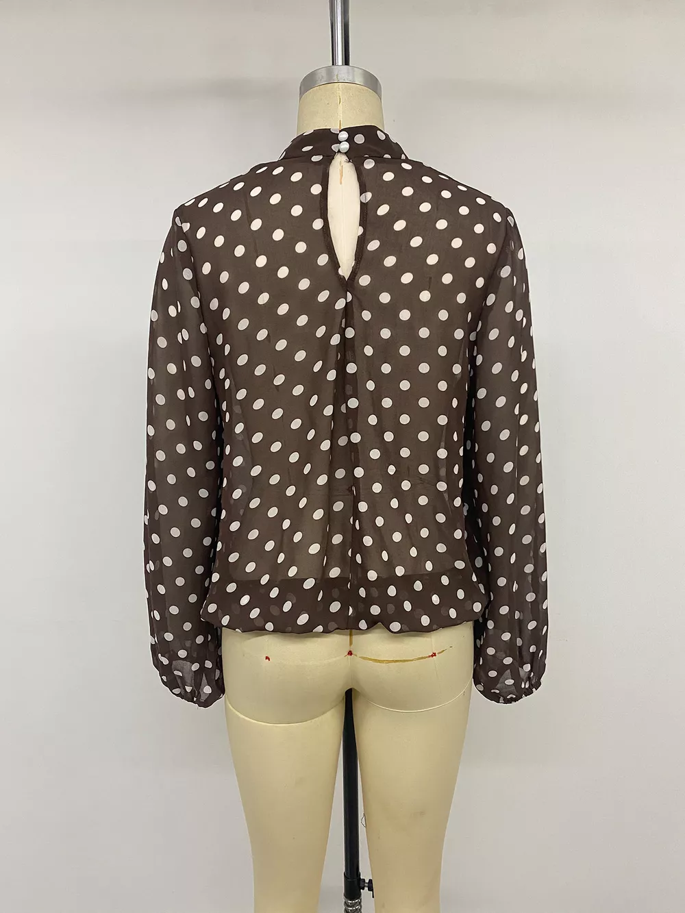 Polka Dot Mock Neck Long Sleeve Blouse, image 18