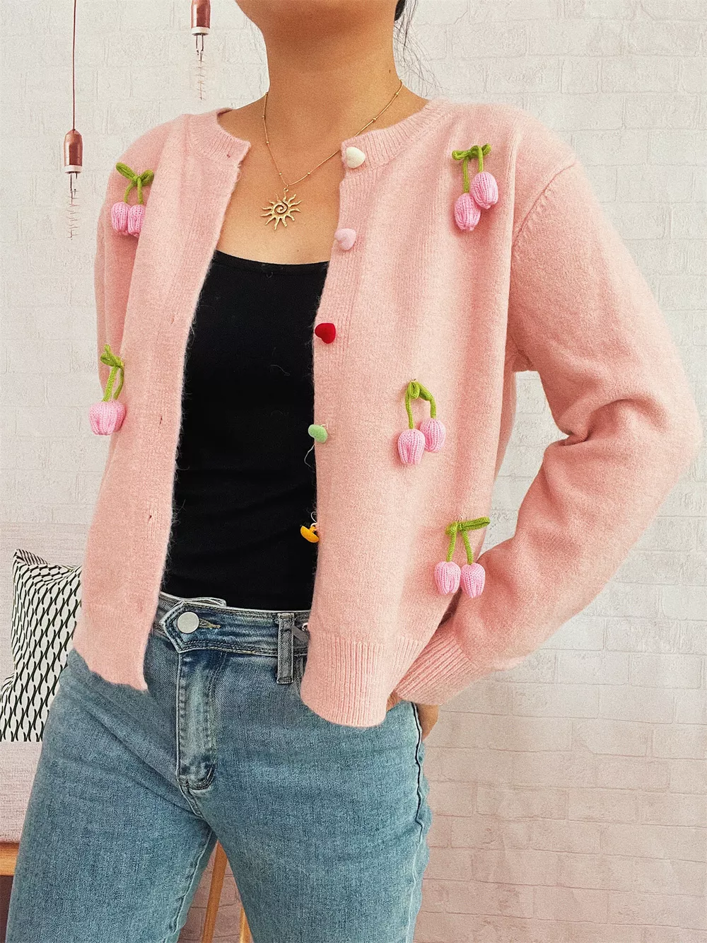Flower Button Up Long Sleeve Cardigan, image 7