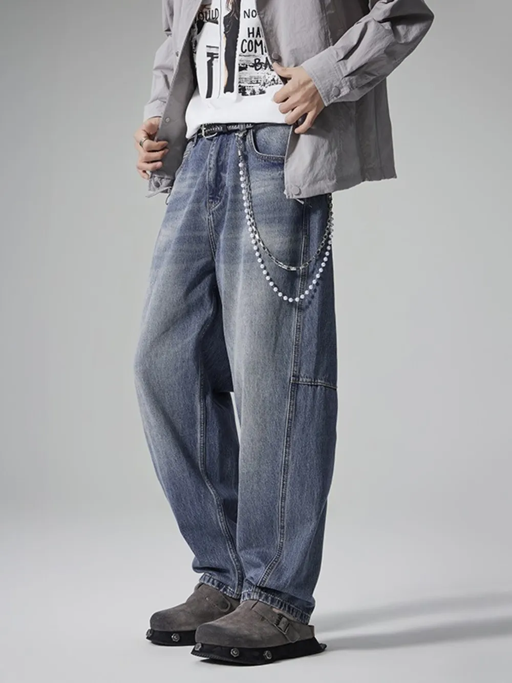 Men's Washed Relaxed Wide-Leg Jeans, image 2