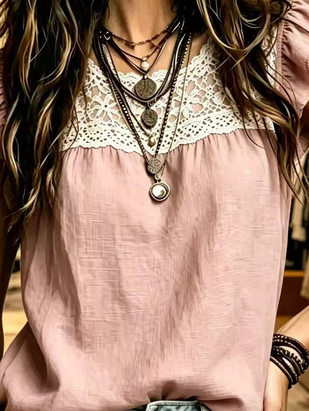 Full Size Lace Trim Ruffle Sleeve Blouse Plus Size, image 5