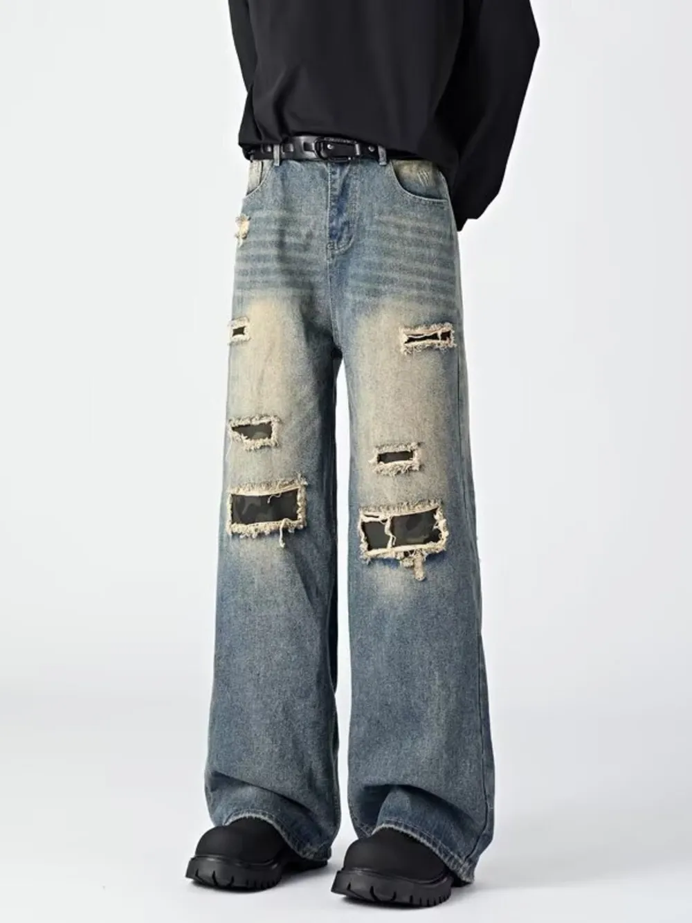 Men's Ripped Wide Leg Jeans, image 2