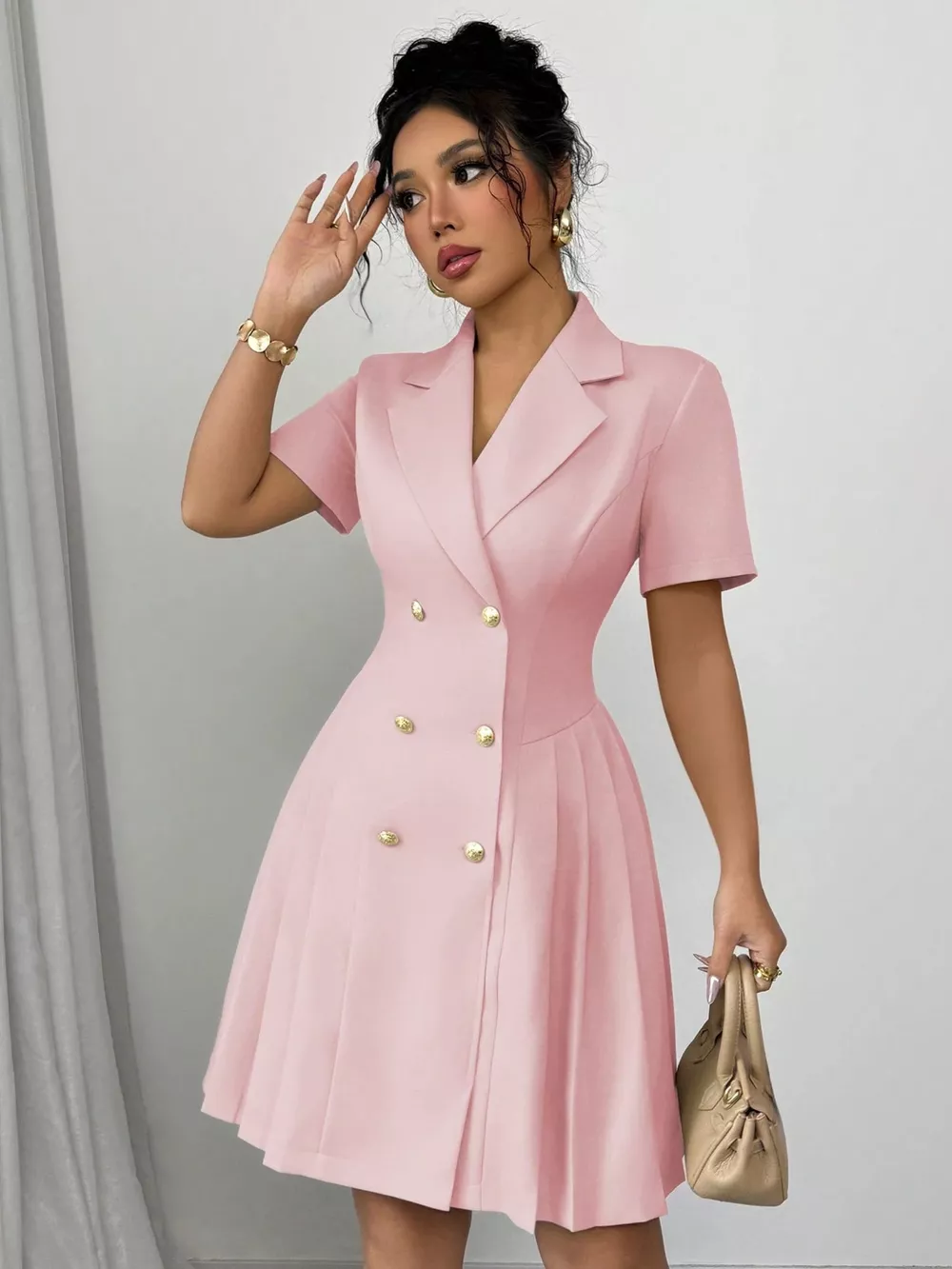 Double-Breasted Pleated Blazer Dress, image 3