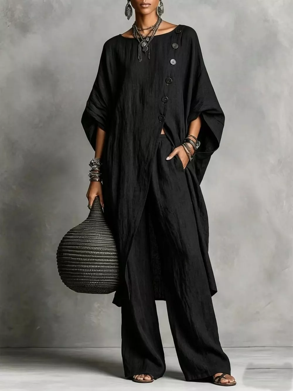 Full Size Asymmetric Button-Down Top and Wide-Leg Pants Set Plus Size, image 5
